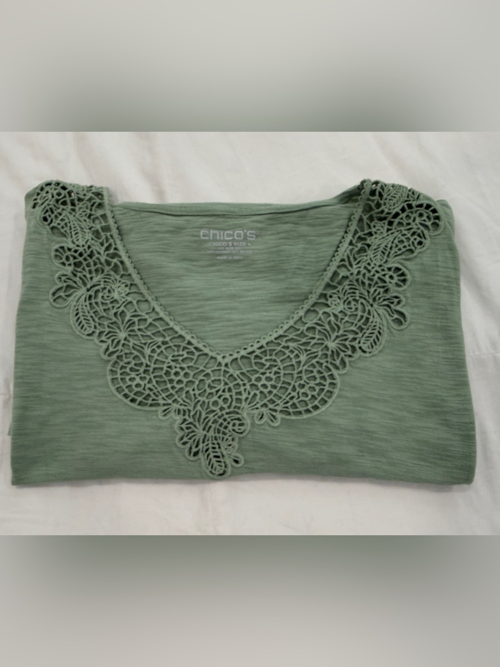 Chico's Light Sage Crochet-Detail V-Neck Tunic